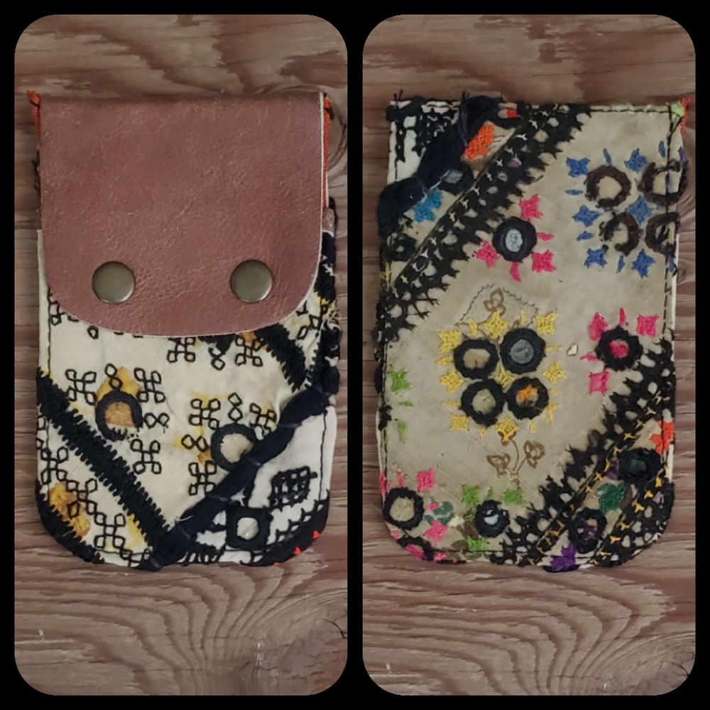 🍄🪬 Free People Boho Embroidered Repurposed vtg banjara hippie Wallet card case